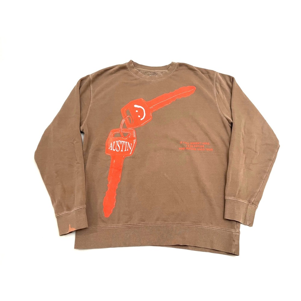 Post Malone 2023 Tour Crewneck Sweatshirt Unisex Large Brown Keys Truck (READ)